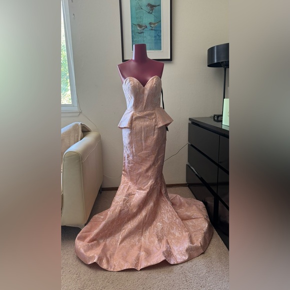 Strapless Peplum Mermaid 
Gown by Cinderella Divine - Picture 4 of 9